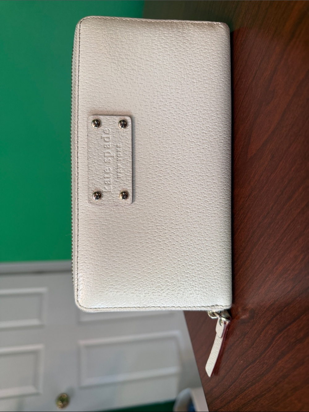 Kate Spade New York Cream Leather Zip Around Continental Wallet